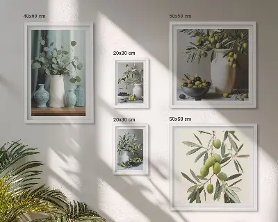 Bildergalerie-Set für die Wand mit grünen Olivenblüten im skandinavischen Stil