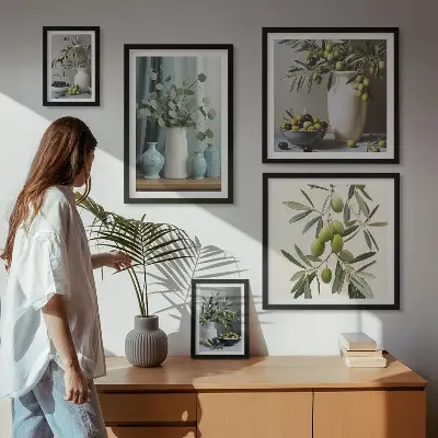 Bildergalerie-Set für die Wand mit grünen Olivenblüten im skandinavischen Stil