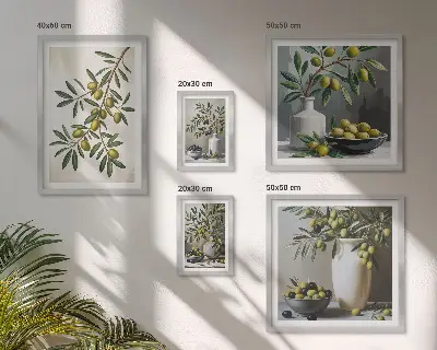 Modernes Wandbilder-Set mit olivfarbenen Akzenten im rustikalen Stil