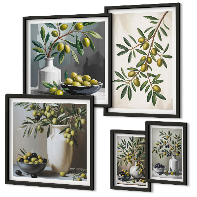 Modernes wandbilder-set Olivfarbene Akzente in einem rustikalen Interieur