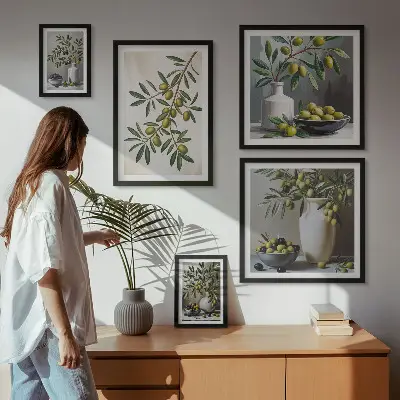 Modernes Wandbilder-Set mit olivfarbenen Akzenten im rustikalen Stil