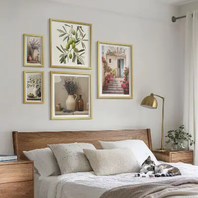 Bilderset fürs Sofa stilvolle Inneneinrichtung mit Blumen und Früchten
