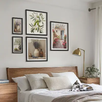 Bilderset fürs Sofa stilvolle Inneneinrichtung mit Blumen und Früchten