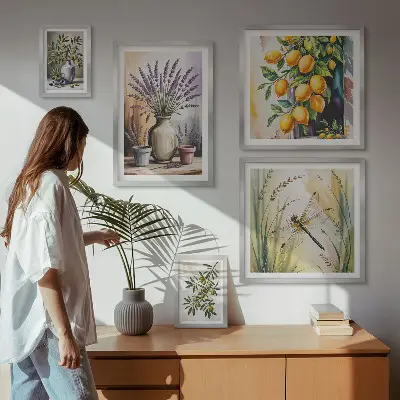 Bilderset fürs Sofa mit rustikalem Blumen, Zitronen und Oliven Motiv