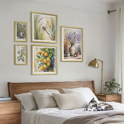 Bilderset fürs Sofa mit rustikalem Blumen, Zitronen und Oliven Motiv