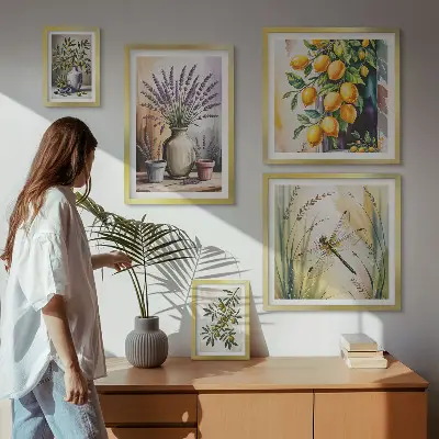 Bilderset fürs Sofa mit rustikalem Blumen, Zitronen und Oliven Motiv