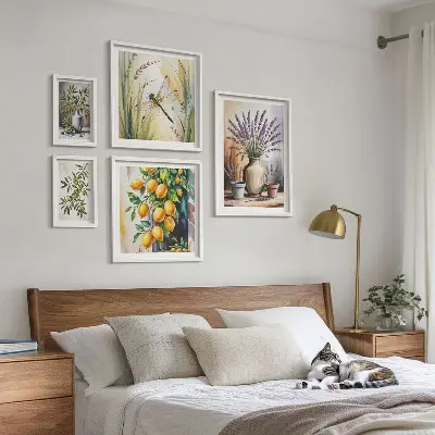 Bilderset fürs Sofa mit rustikalem Blumen, Zitronen und Oliven Motiv