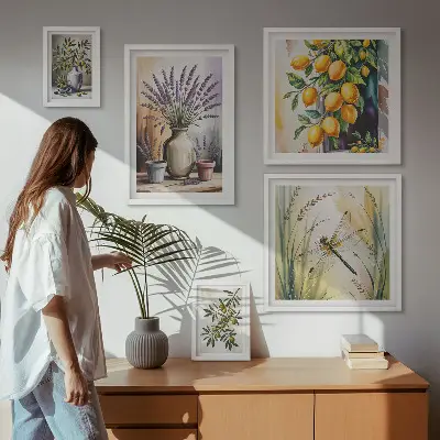Bilderset fürs Sofa mit rustikalem Blumen, Zitronen und Oliven Motiv