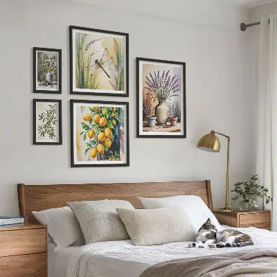 Bilderset fürs Sofa mit rustikalem Blumen, Zitronen und Oliven Motiv