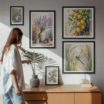 Bilderset fürs Sofa mit rustikalem Blumen, Zitronen und Oliven Motiv