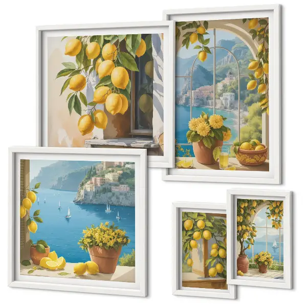 Modernes Wandbilder-Set mit Zitronenakzenten aus der Provence am Meer