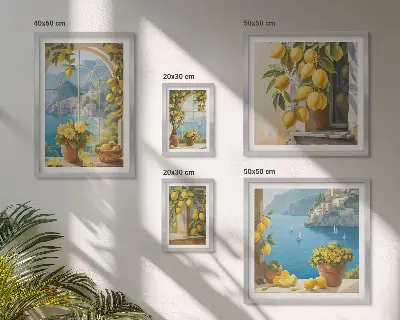 Modernes Wandbilder-Set mit Zitronenakzenten aus der Provence am Meer