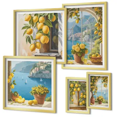 Modernes Wandbilder-Set mit Zitronenakzenten aus der Provence am Meer