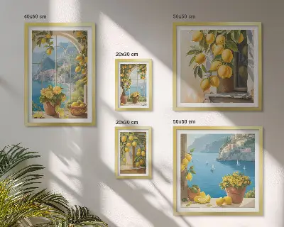Modernes Wandbilder-Set mit Zitronenakzenten aus der Provence am Meer