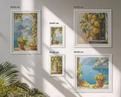 Modernes Wandbilder-Set mit Zitronenakzenten aus der Provence am Meer