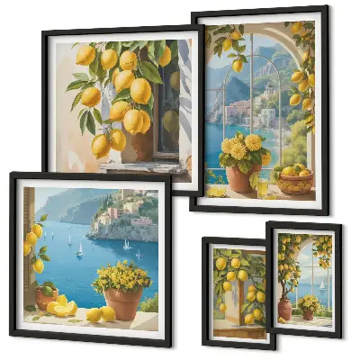Modernes Wandbilder-Set mit Zitronenakzenten aus der Provence am Meer