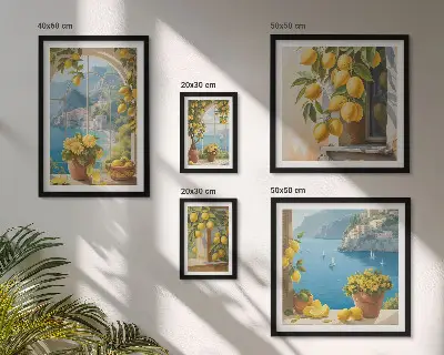 Modernes Wandbilder-Set mit Zitronenakzenten aus der Provence am Meer