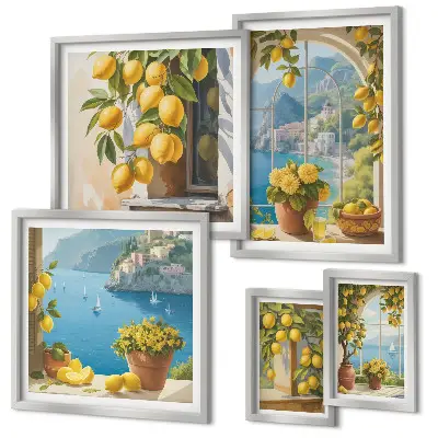 Modernes Wandbilder-Set mit Zitronenakzenten aus der Provence am Meer