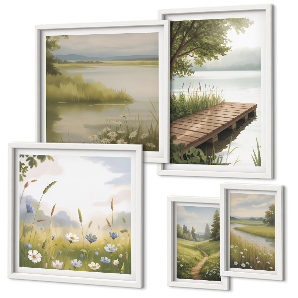 Bildergalerie-set für die wand Friedliche Landschaften mit einer Wiesenbrücke