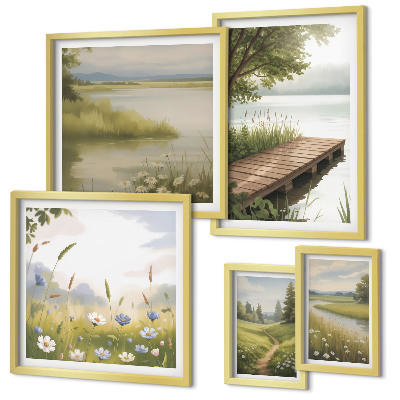 Bildergalerie-set für die wand Friedliche Landschaften mit einer Wiesenbrücke