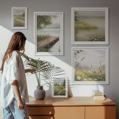 Bildergalerie-set für die wand Friedliche Landschaften mit einer Wiesenbrücke