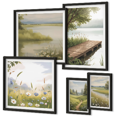 Bildergalerie-set für die wand Friedliche Landschaften mit einer Wiesenbrücke