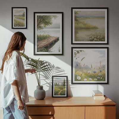 Bildergalerie-set für die wand Friedliche Landschaften mit einer Wiesenbrücke