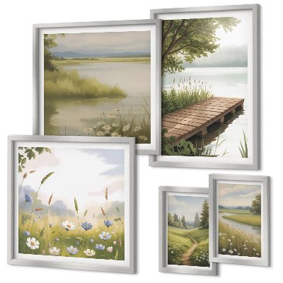Bildergalerie-set für die wand Friedliche Landschaften mit einer Wiesenbrücke