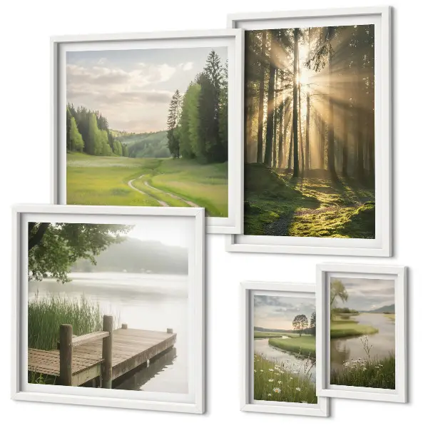 Modernes Wandbilderset Waldlandschaften mit Sonne und Wasser