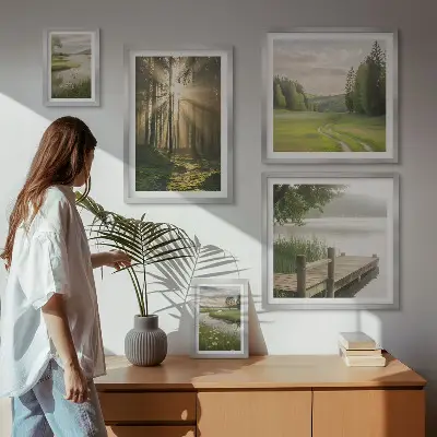 Modernes Wandbilderset Waldlandschaften mit Sonne und Wasser