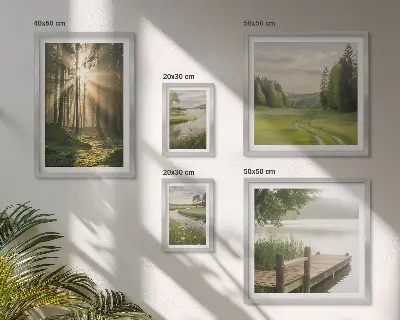 Modernes Wandbilderset Waldlandschaften mit Sonne und Wasser