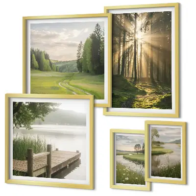 Modernes Wandbilderset Waldlandschaften mit Sonne und Wasser