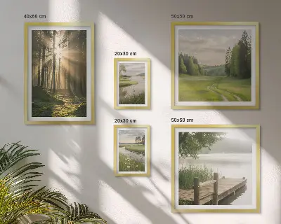 Modernes Wandbilderset Waldlandschaften mit Sonne und Wasser