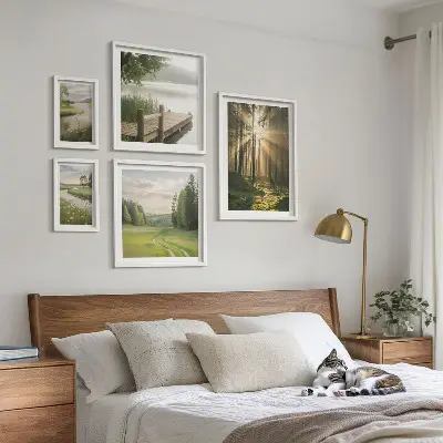 Modernes Wandbilderset Waldlandschaften mit Sonne und Wasser