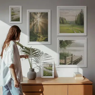 Modernes Wandbilderset Waldlandschaften mit Sonne und Wasser