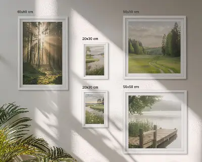 Modernes Wandbilderset Waldlandschaften mit Sonne und Wasser