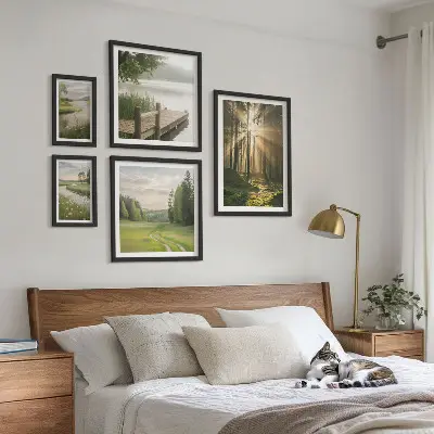 Modernes Wandbilderset Waldlandschaften mit Sonne und Wasser
