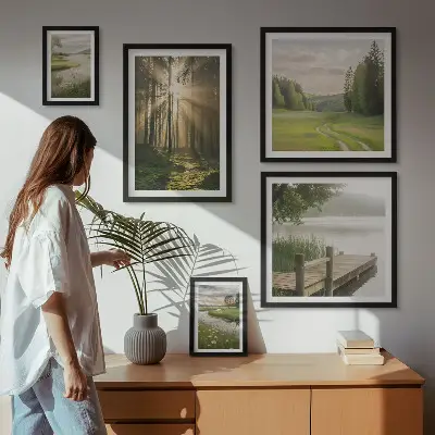 Modernes Wandbilderset Waldlandschaften mit Sonne und Wasser
