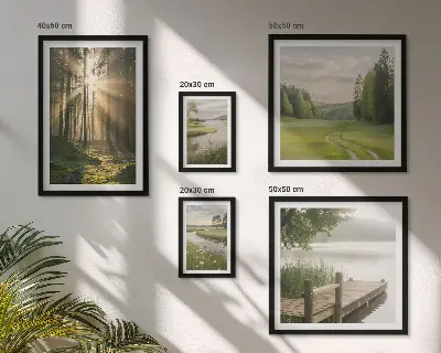 Modernes Wandbilderset Waldlandschaften mit Sonne und Wasser