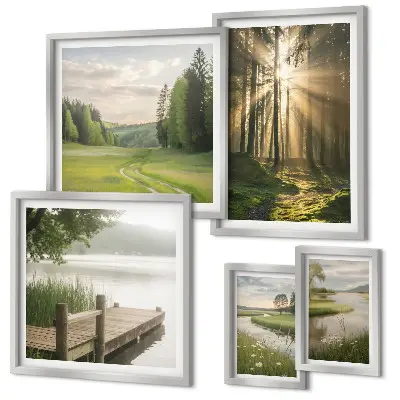Modernes Wandbilderset Waldlandschaften mit Sonne und Wasser