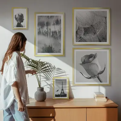 Bilderset fürs Sofa mit Natur- und Stadtmotiven in Schwarz-Weiß