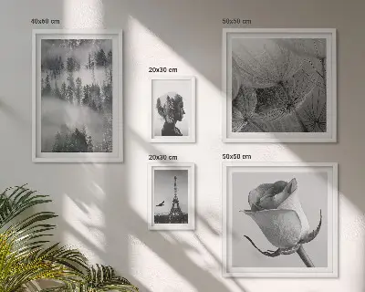 Bilderset fürs Sofa mit Natur- und Stadtmotiven in Schwarz-Weiß