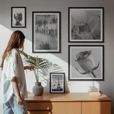 Bilderset fürs Sofa mit Natur- und Stadtmotiven in Schwarz-Weiß