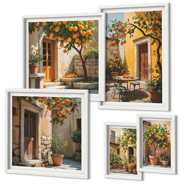 Bildergalerieset für die Wand mit Zitrusfrüchten in Gärten