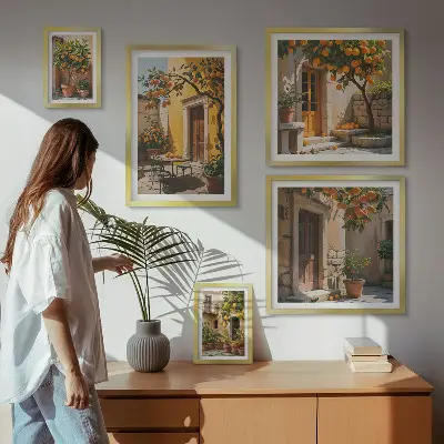 Bildergalerieset für die Wand mit Zitrusfrüchten in Gärten