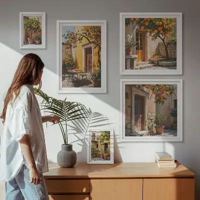 Bildergalerieset für die Wand mit Zitrusfrüchten in Gärten