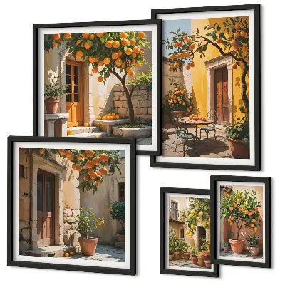 Bildergalerieset für die Wand mit Zitrusfrüchten in Gärten