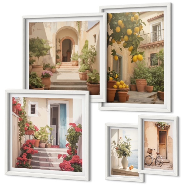 Modernes wandbilder-set Straßen, Blumen, Zitrusfrüchte, Provence