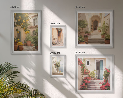 Modernes wandbilder-set Straßen, Blumen, Zitrusfrüchte, Provence