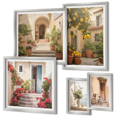 Modernes wandbilder-set Straßen, Blumen, Zitrusfrüchte, Provence
